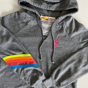 Aviator Nation embroidered lightening bolt crop hoodie